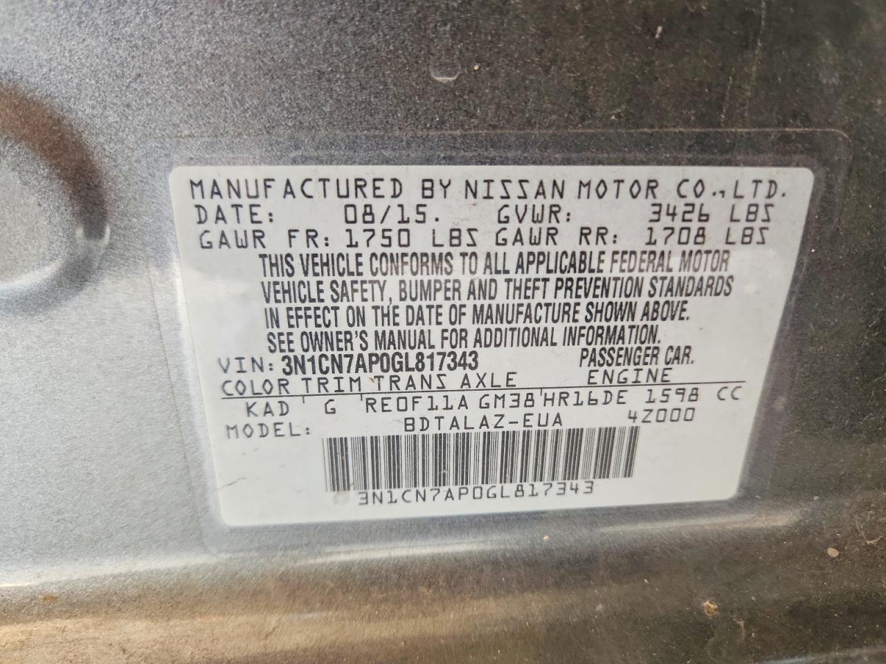 2016 Nissan Versa 1.6 S Plus - zdjęcie 12