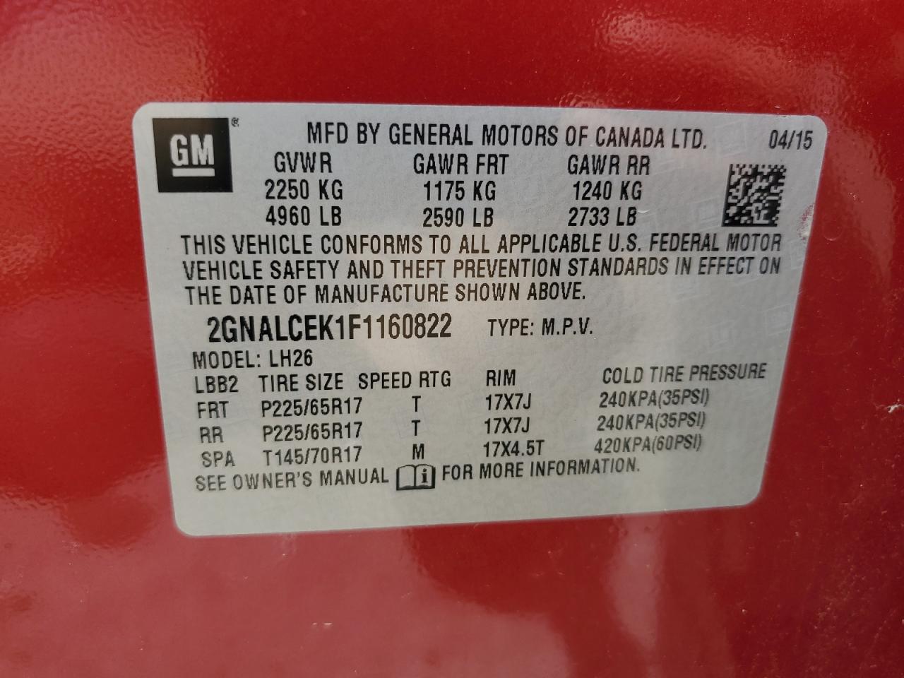 2015 Chevrolet Equinox Lt - zdjęcie 14