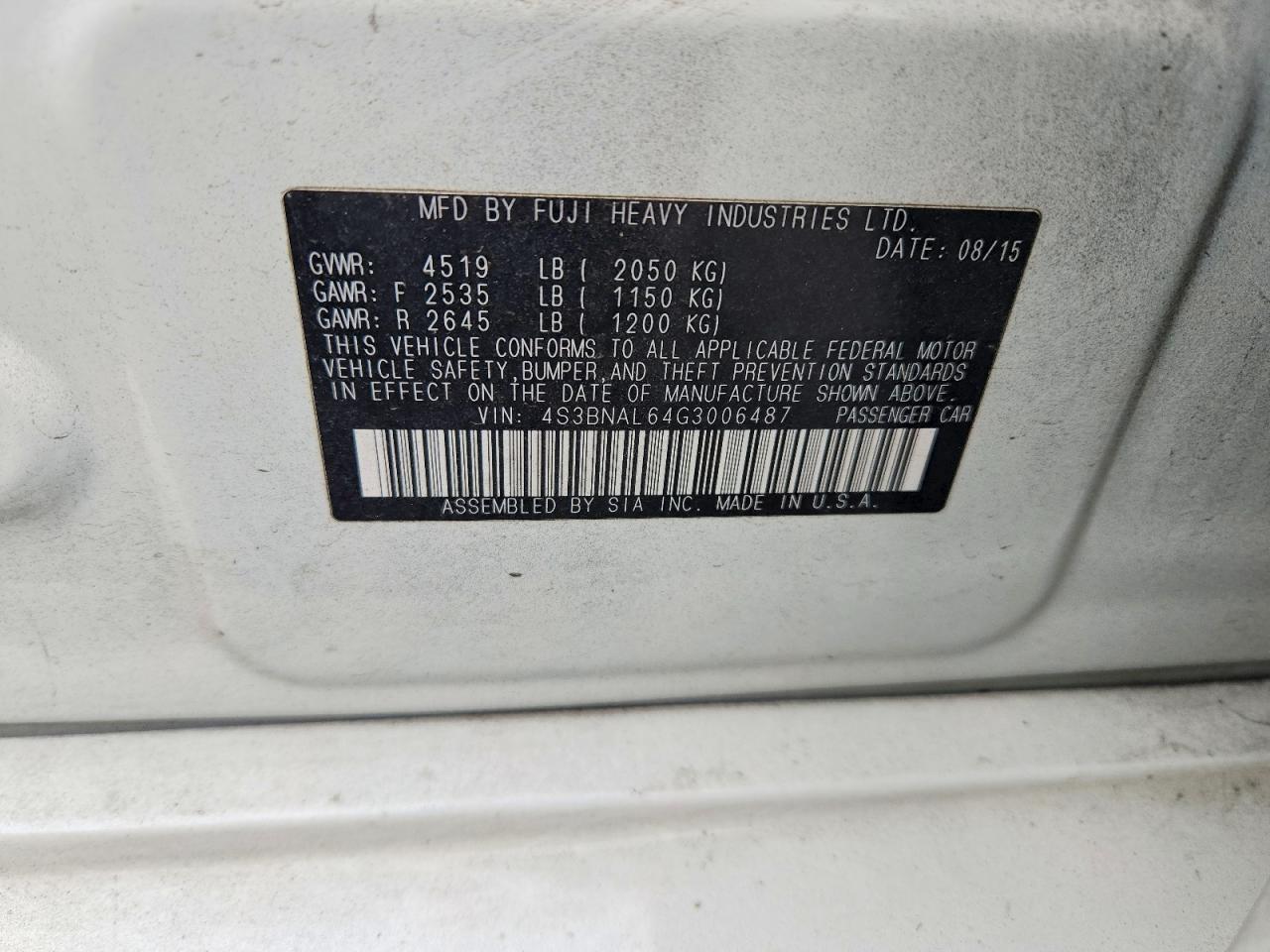 2016 Subaru Legacy 2.5I Limited - zdjęcie 12