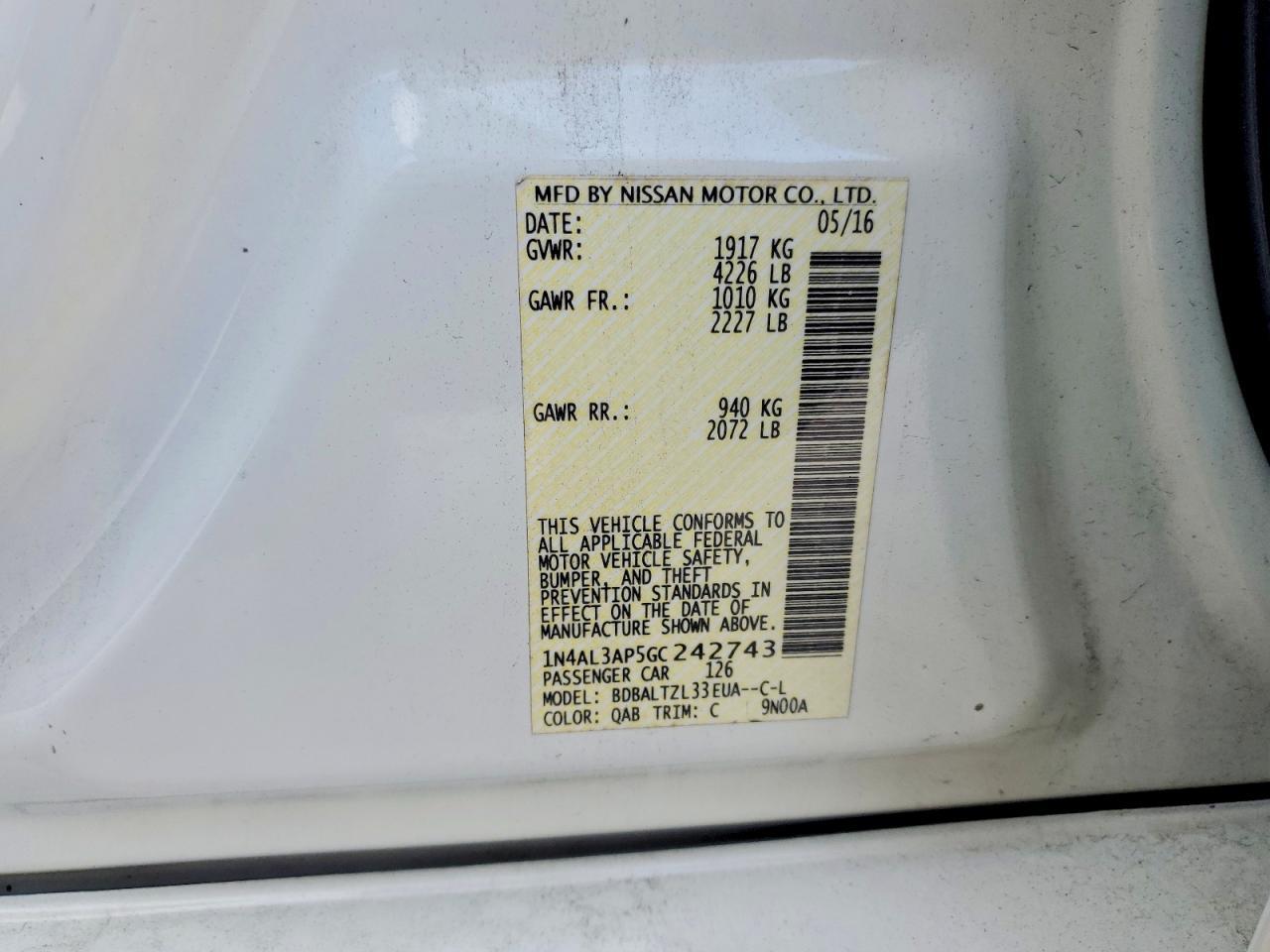 2016 Nissan Altima 2.5 Sl - zdjęcie 12
