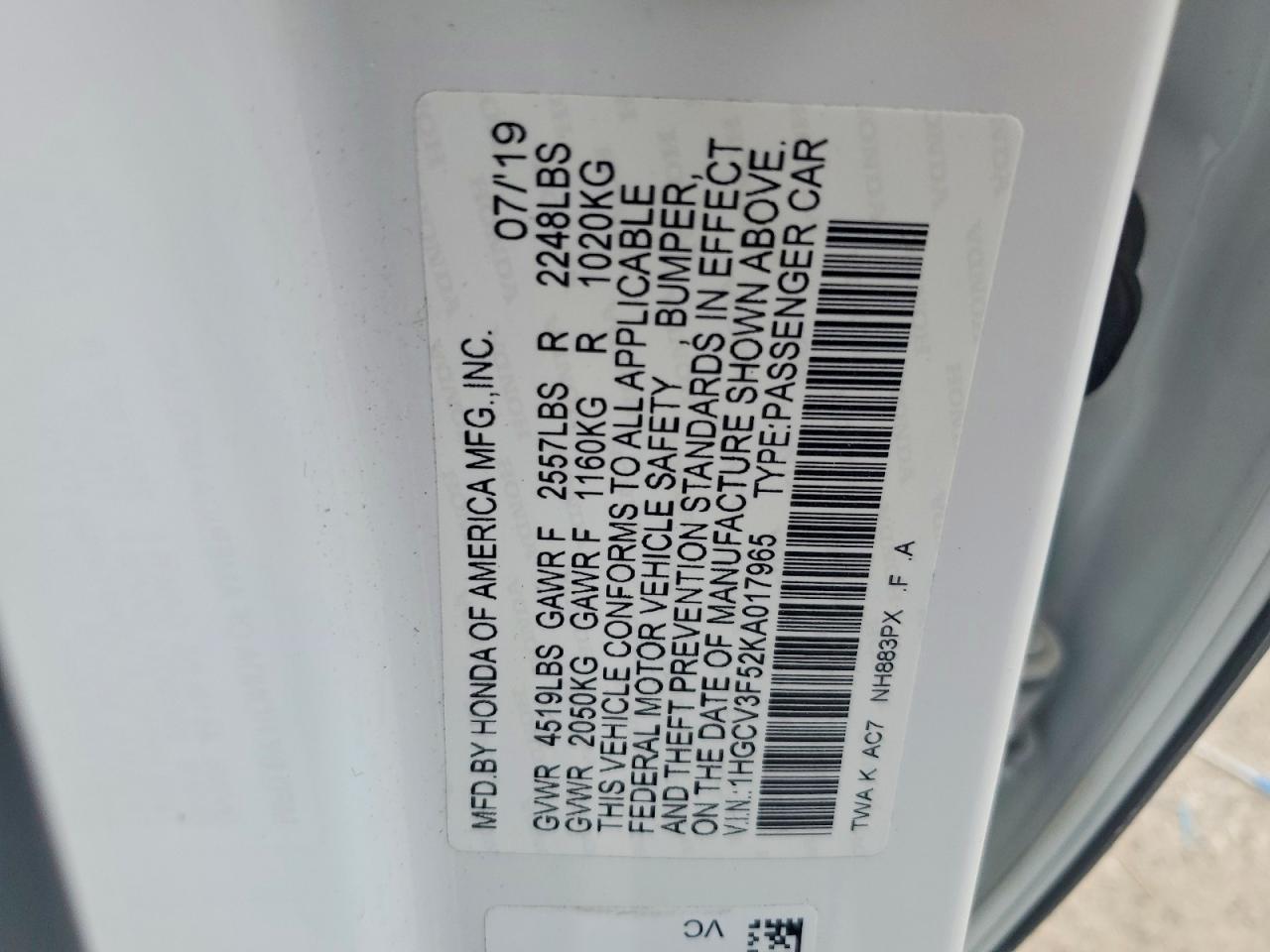 2019 Honda Accord Hybrid Exl - zdjęcie 12