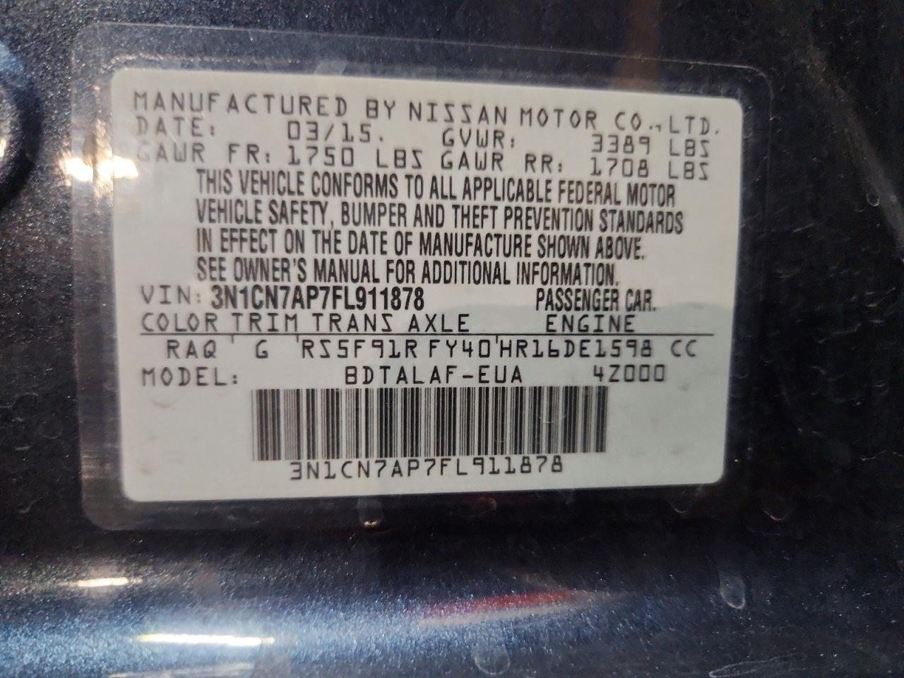 2015 Nissan Versa 1.6 S - zdjęcie 14