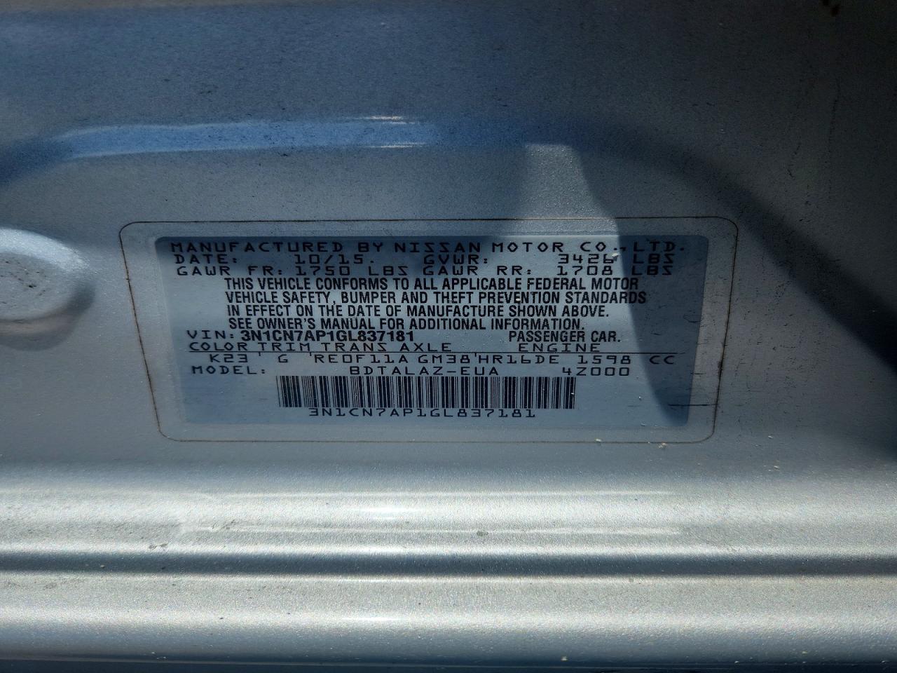 2016 Nissan Versa 1.6 S Plus - zdjęcie 13
