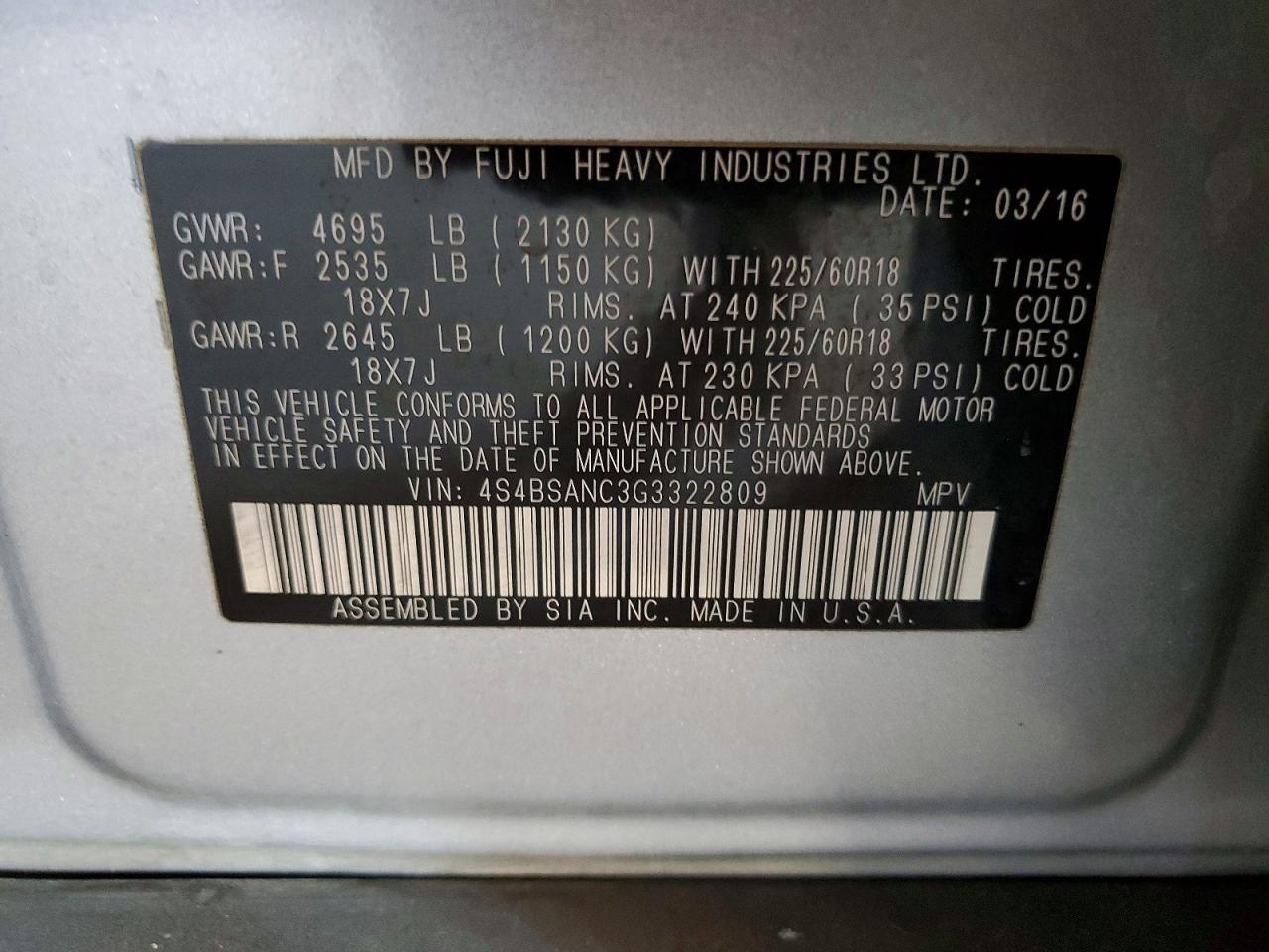 2016 Subaru Outback 2.5I Limited - zdjęcie 12