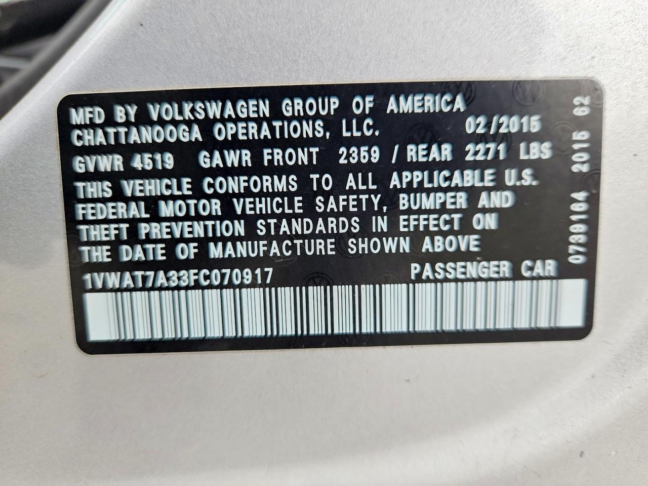 2015 Volkswagen Passat S - zdjęcie 12
