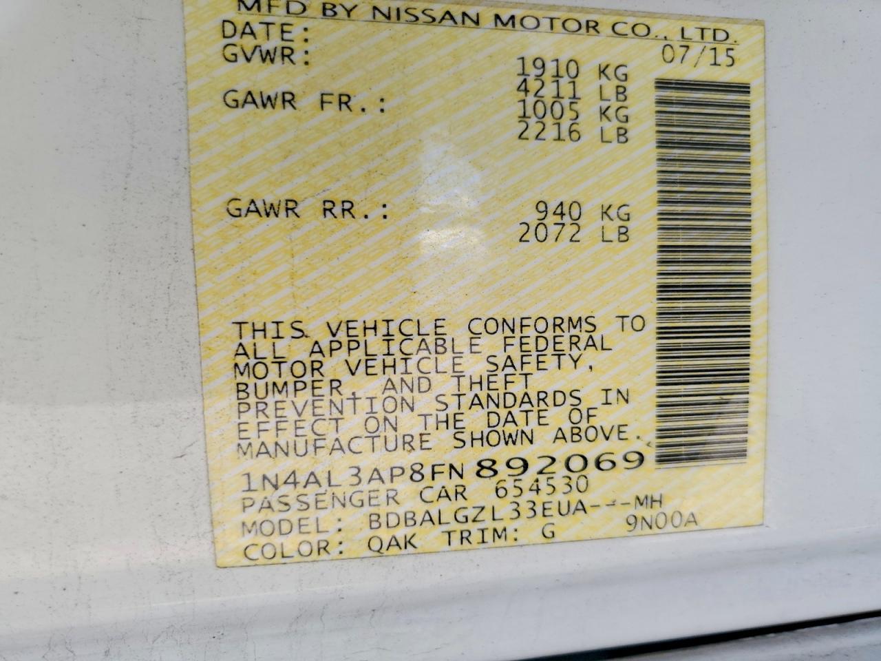 2015 Nissan Altima 2.5 S - zdjęcie 12