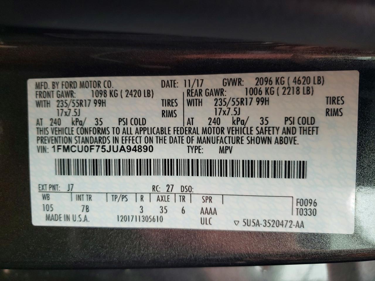 2018 Ford Escape S - zdjęcie 13