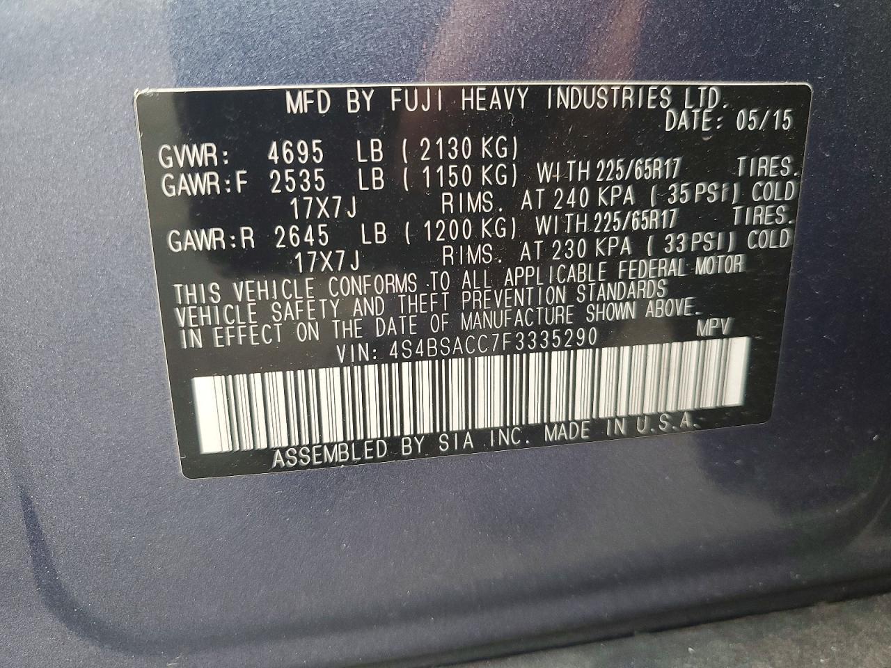 2015 Subaru Outback 2.5I Premium - zdjęcie 12