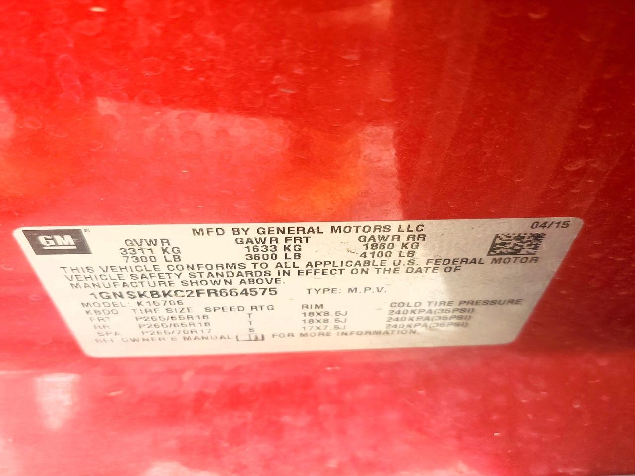 2015 Chevrolet Tahoe K1500 Lt - zdjęcie 13