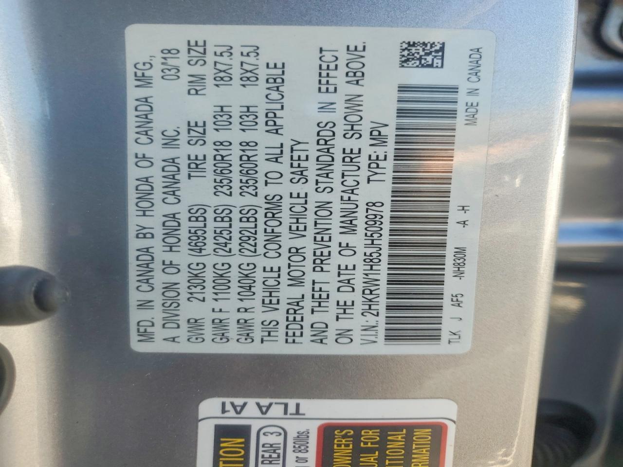 2018 Honda Cr-V Exl - zdjęcie 12