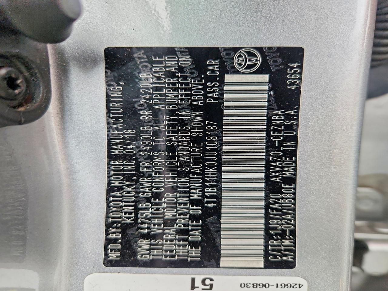 2018 Toyota Camry Le - zdjęcie 13