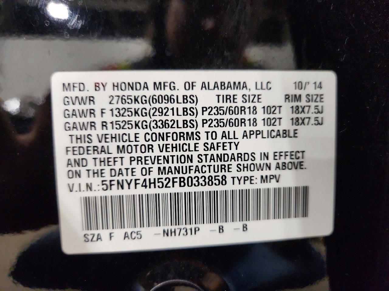 2015 Honda Pilot Exl - zdjęcie 14