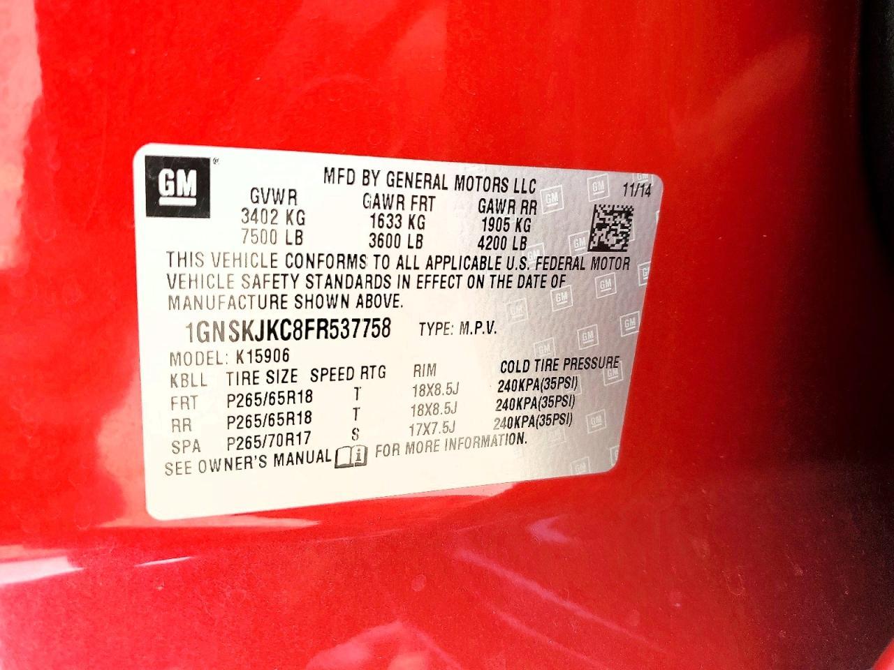2015 Chevrolet Suburban K1500 Lt - zdjęcie 13
