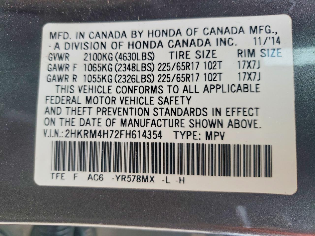 2015 Honda Cr-V Exl - zdjęcie 14