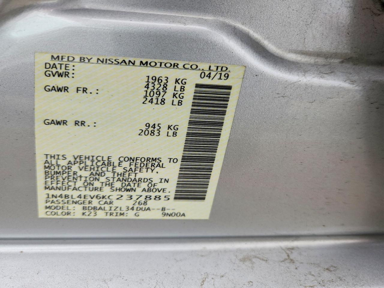 2019 Nissan Altima Sl - zdjęcie 12