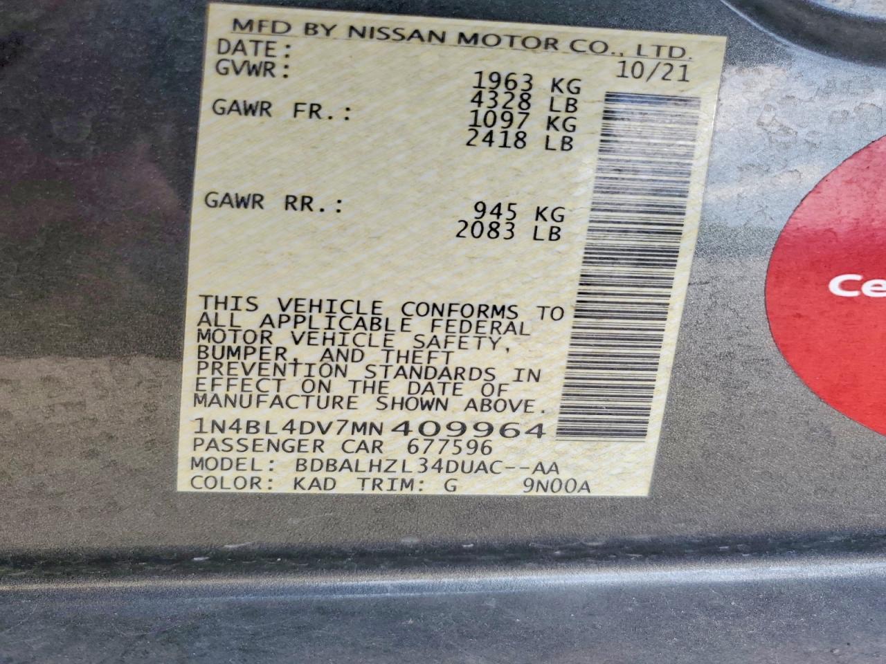 2021 Nissan Altima Sv - zdjęcie 12