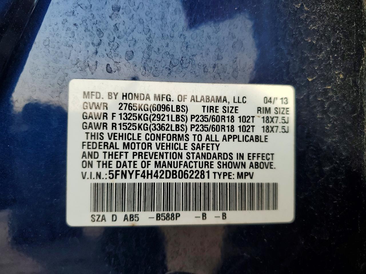 2013 Honda Pilot Ex - zdjęcie 14