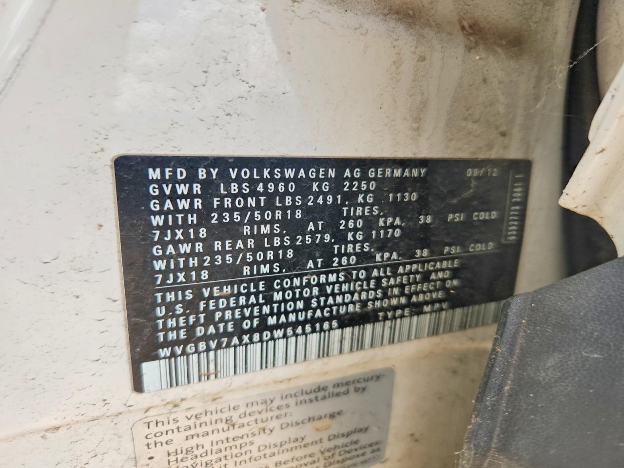 2013 Volkswagen Tiguan S/Se/Sel - zdjęcie 13