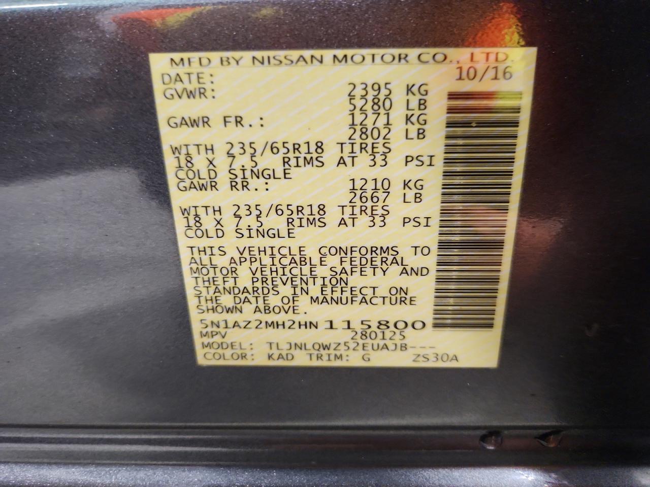 2017 Nissan Murano Sv - zdjęcie 13