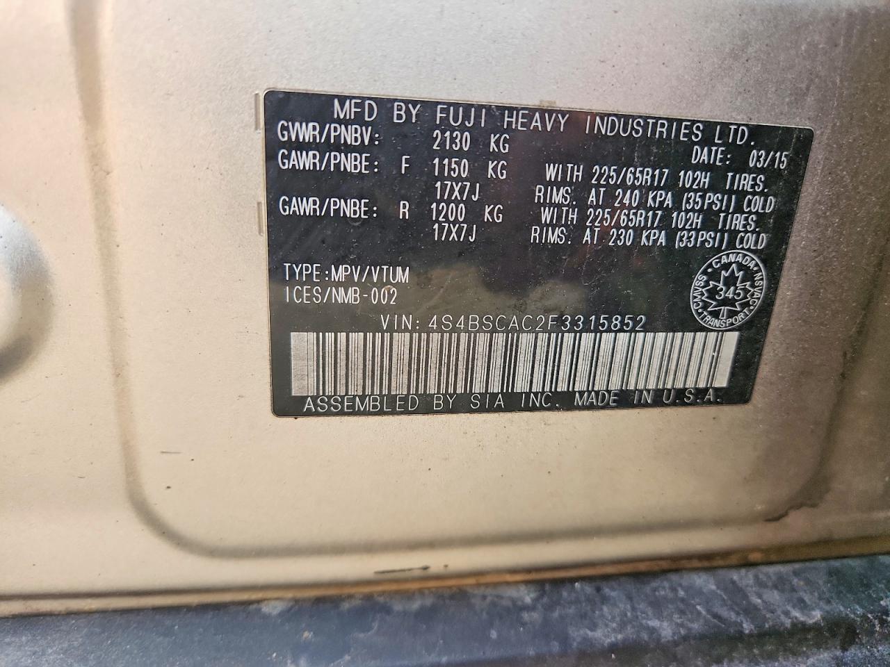 2015 Subaru Outback 2.5I - zdjęcie 13