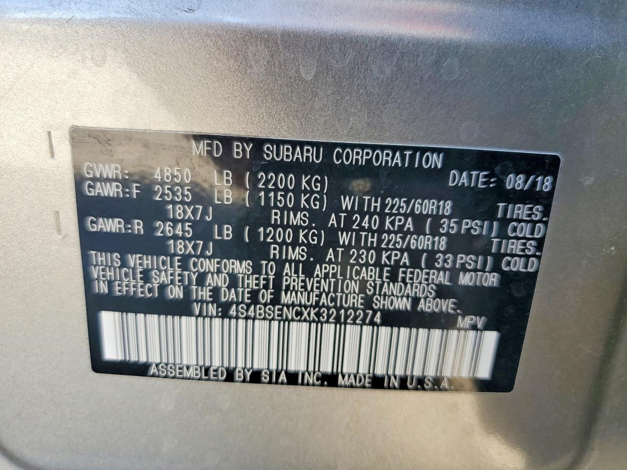 2019 Subaru Outback 3.6R Limited - zdjęcie 13