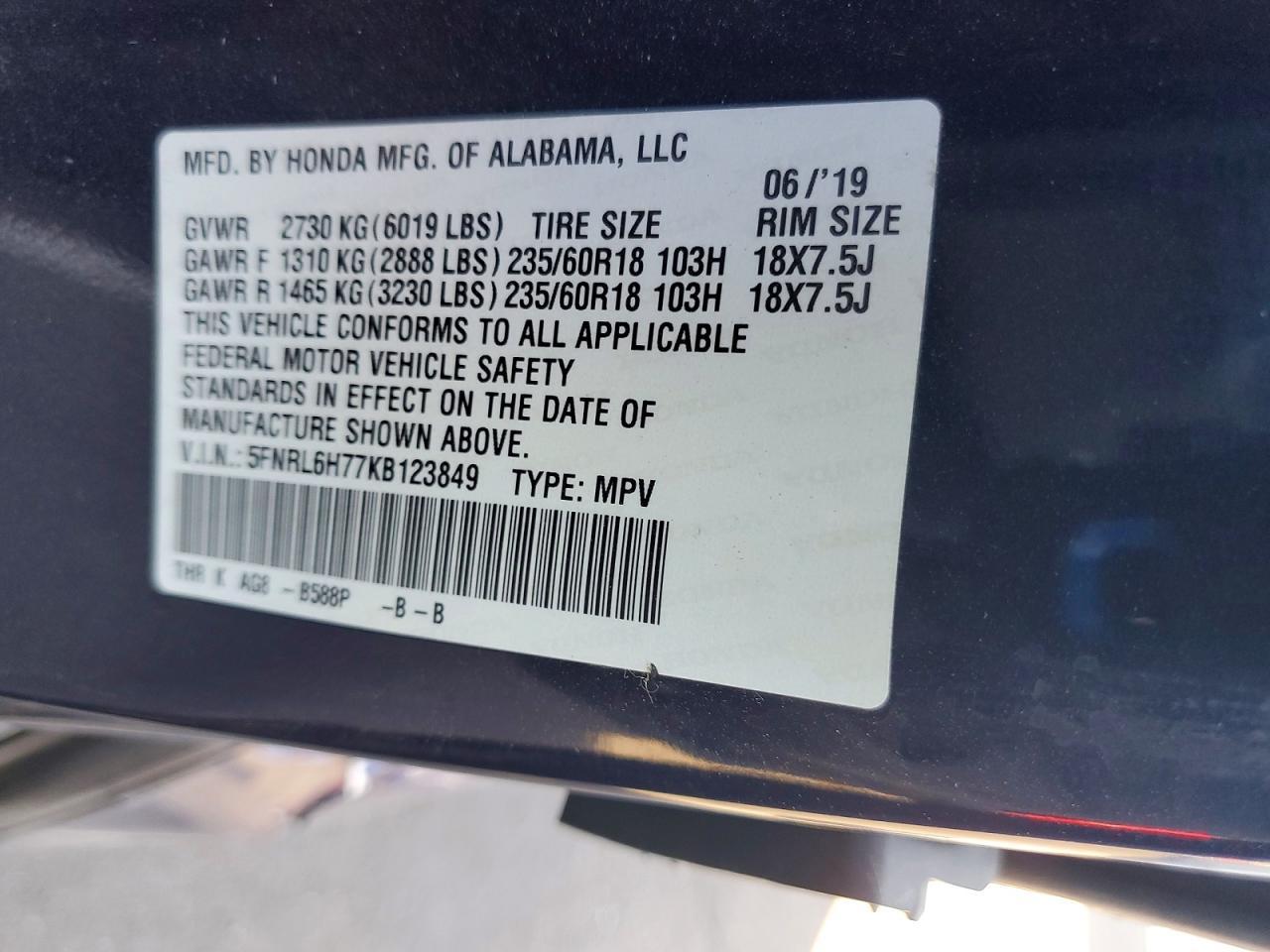 2019 Honda Odyssey Exl - zdjęcie 13