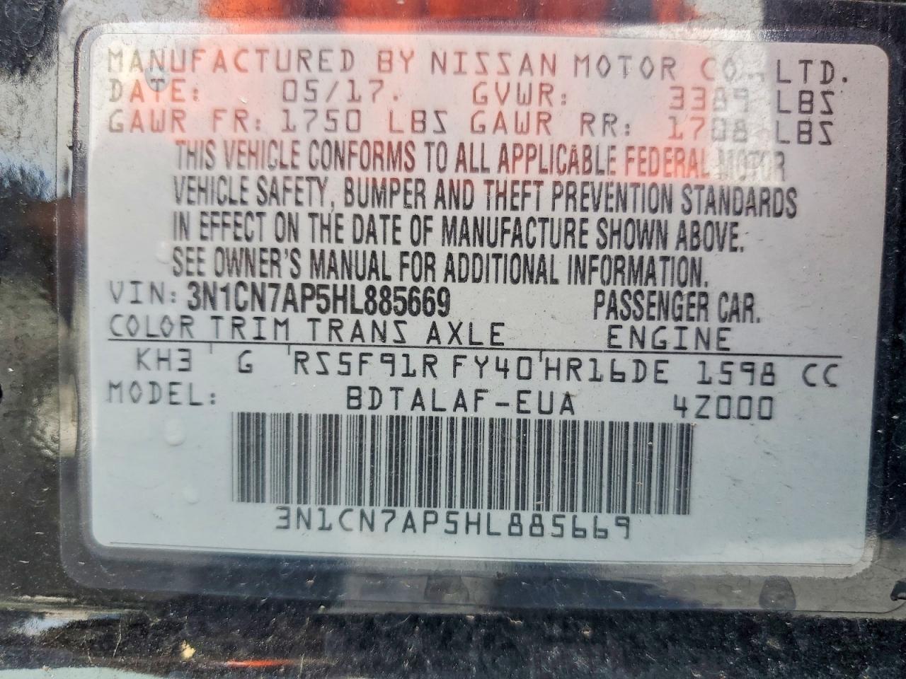 2017 Nissan Versa 1.6 S - zdjęcie 12