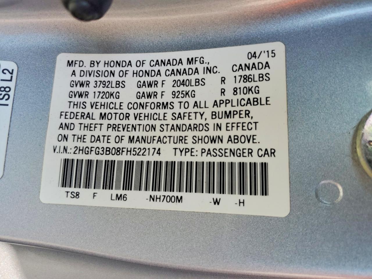 2015 Honda Civic Exl - zdjęcie 13