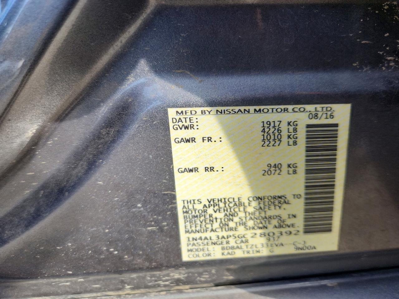 2016 Nissan Altima 2.5 Sl - zdjęcie 12