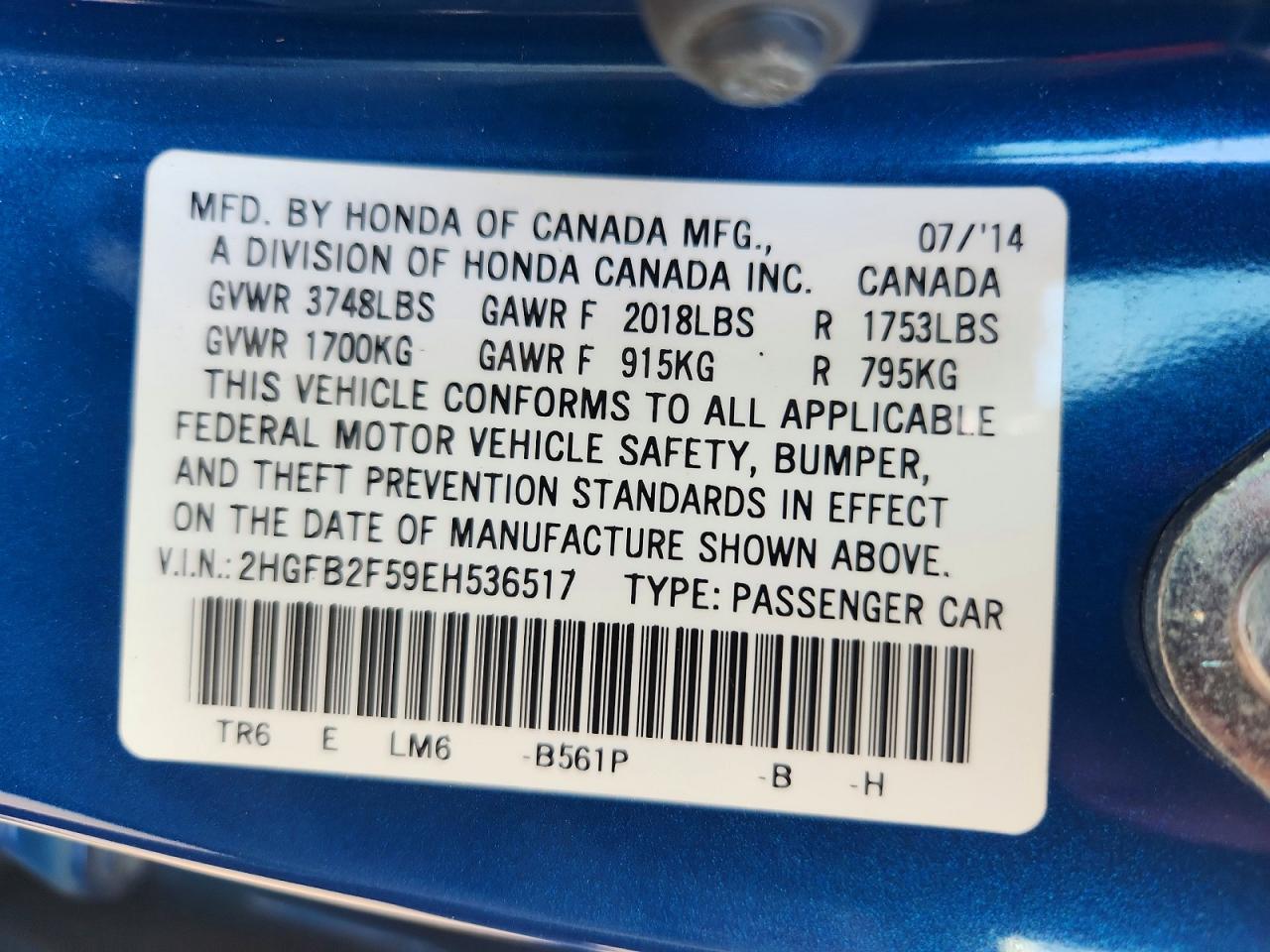 2014 Honda Civic Lx - zdjęcie 12