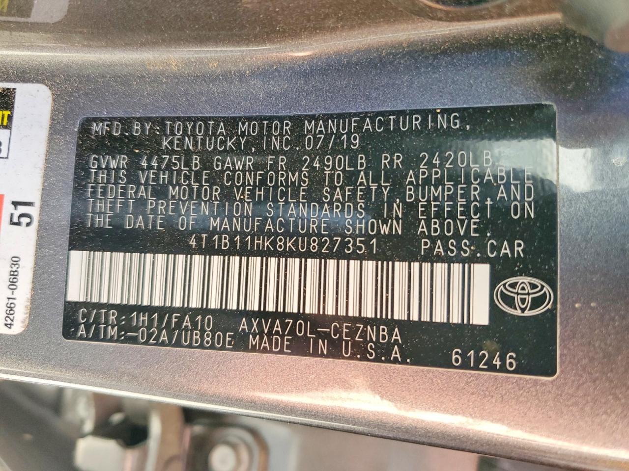 2019 Toyota Camry Le - zdjęcie 12