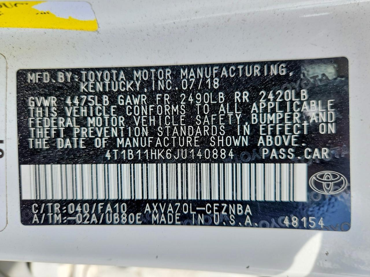 2018 Toyota Camry Le - zdjęcie 13
