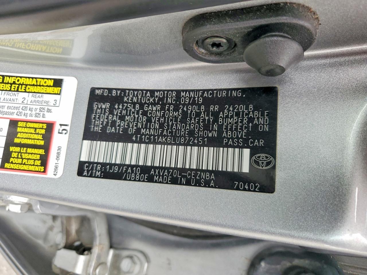 2020 Toyota Camry Le - zdjęcie 13