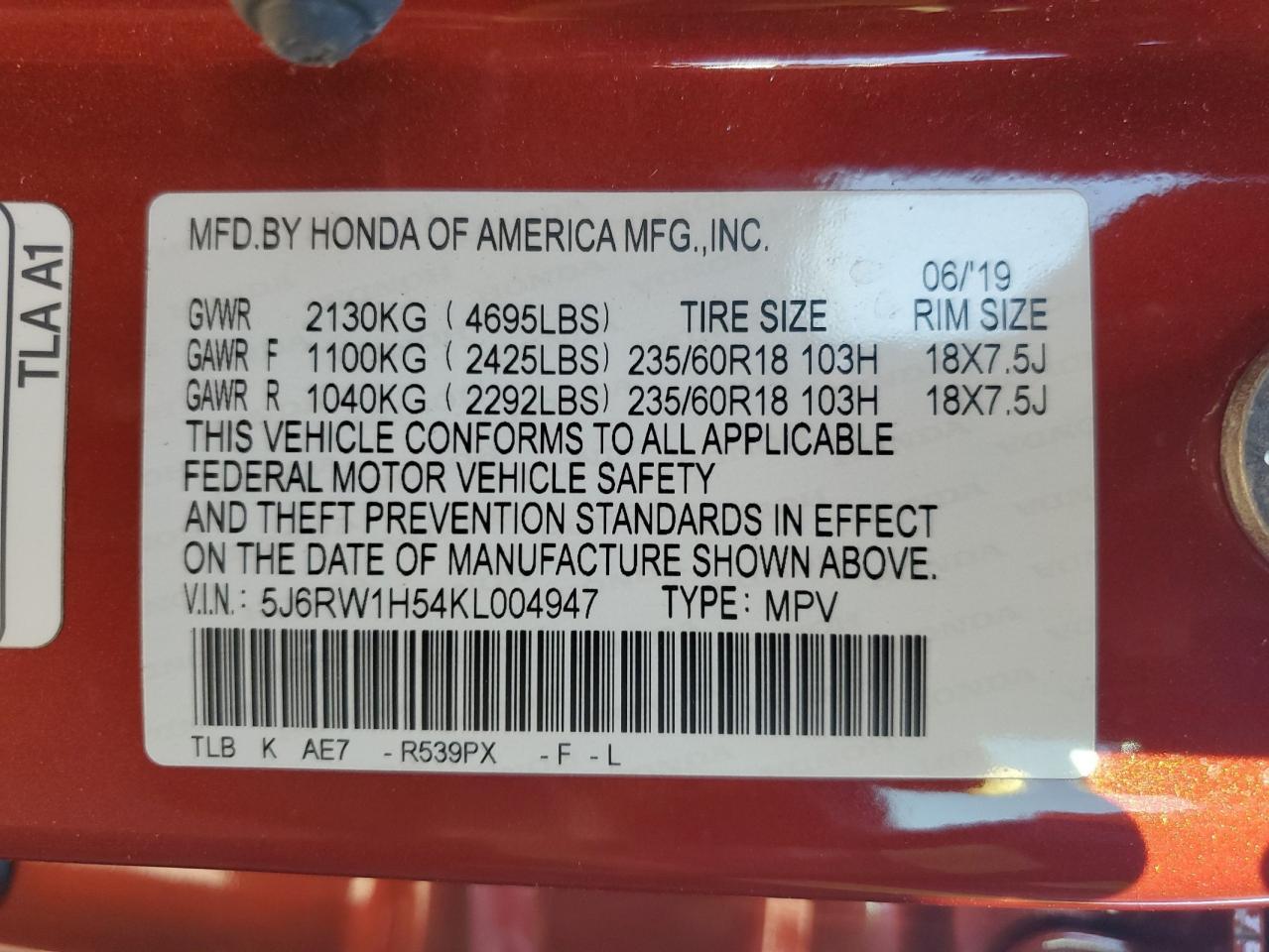 2019 Honda Cr-V Ex - zdjęcie 14