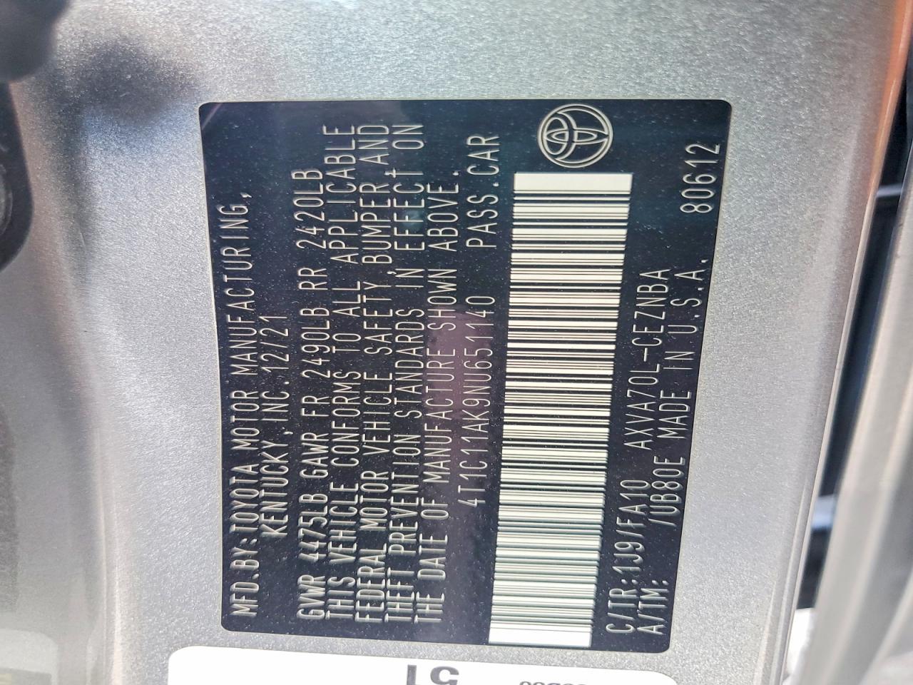 2022 Toyota Camry Le - zdjęcie 13