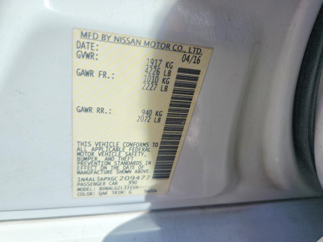 2016 Nissan Altima 2.5 S - zdjęcie 12