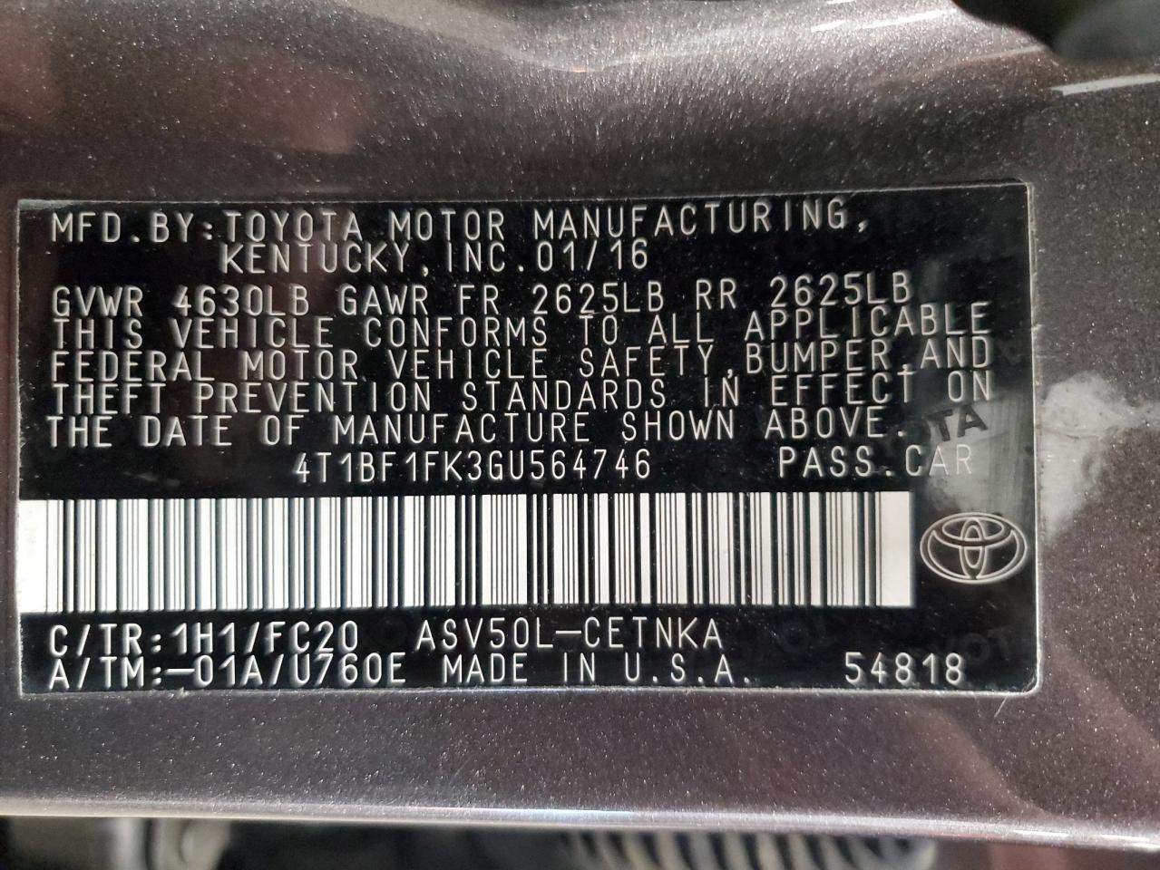 2016 Toyota Camry Le - zdjęcie 12