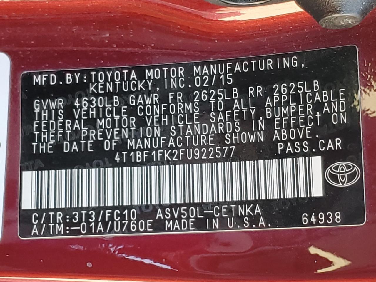 2015 Toyota Camry Le - zdjęcie 12