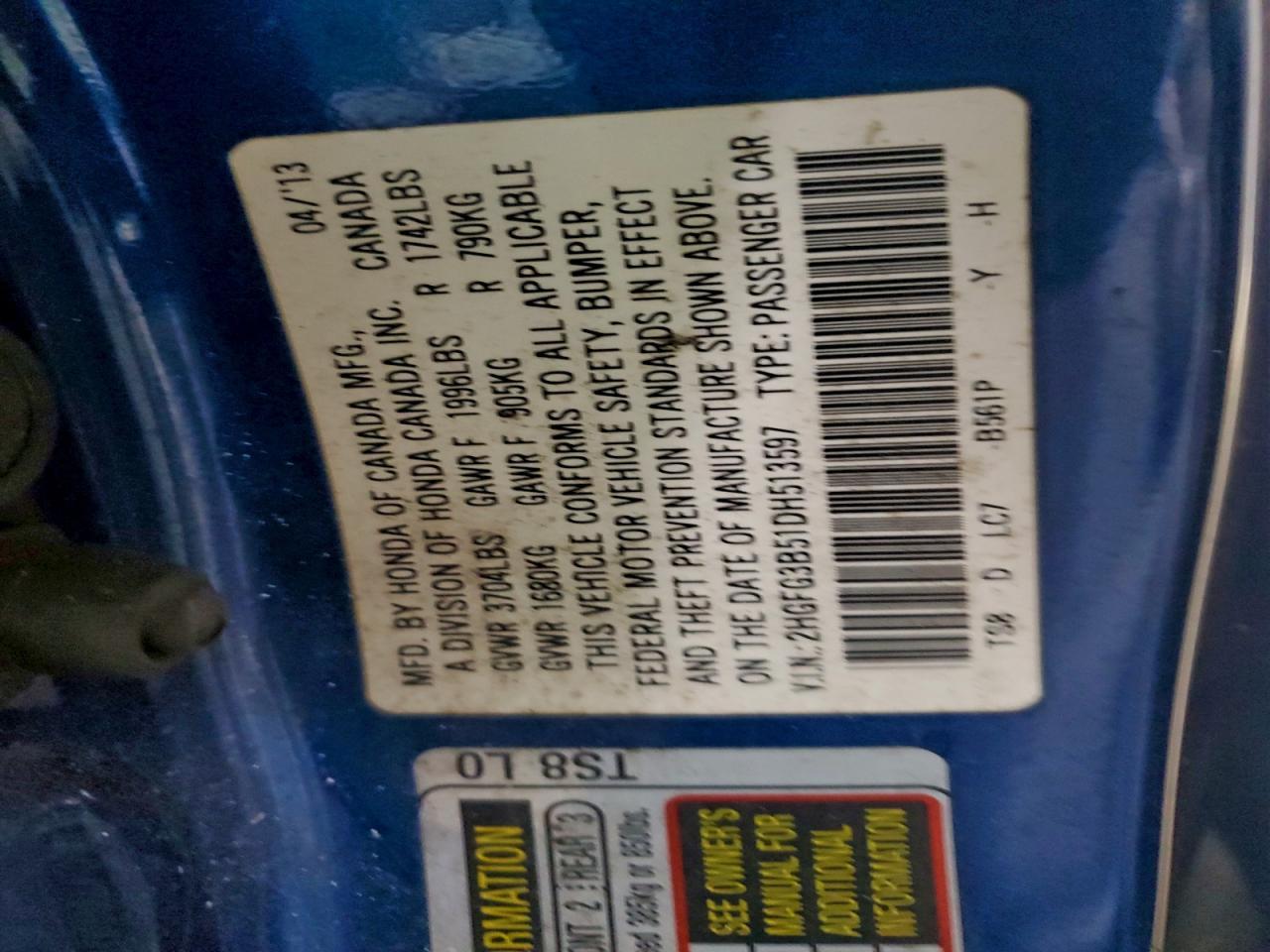 2013 Honda Civic Lx - zdjęcie 12