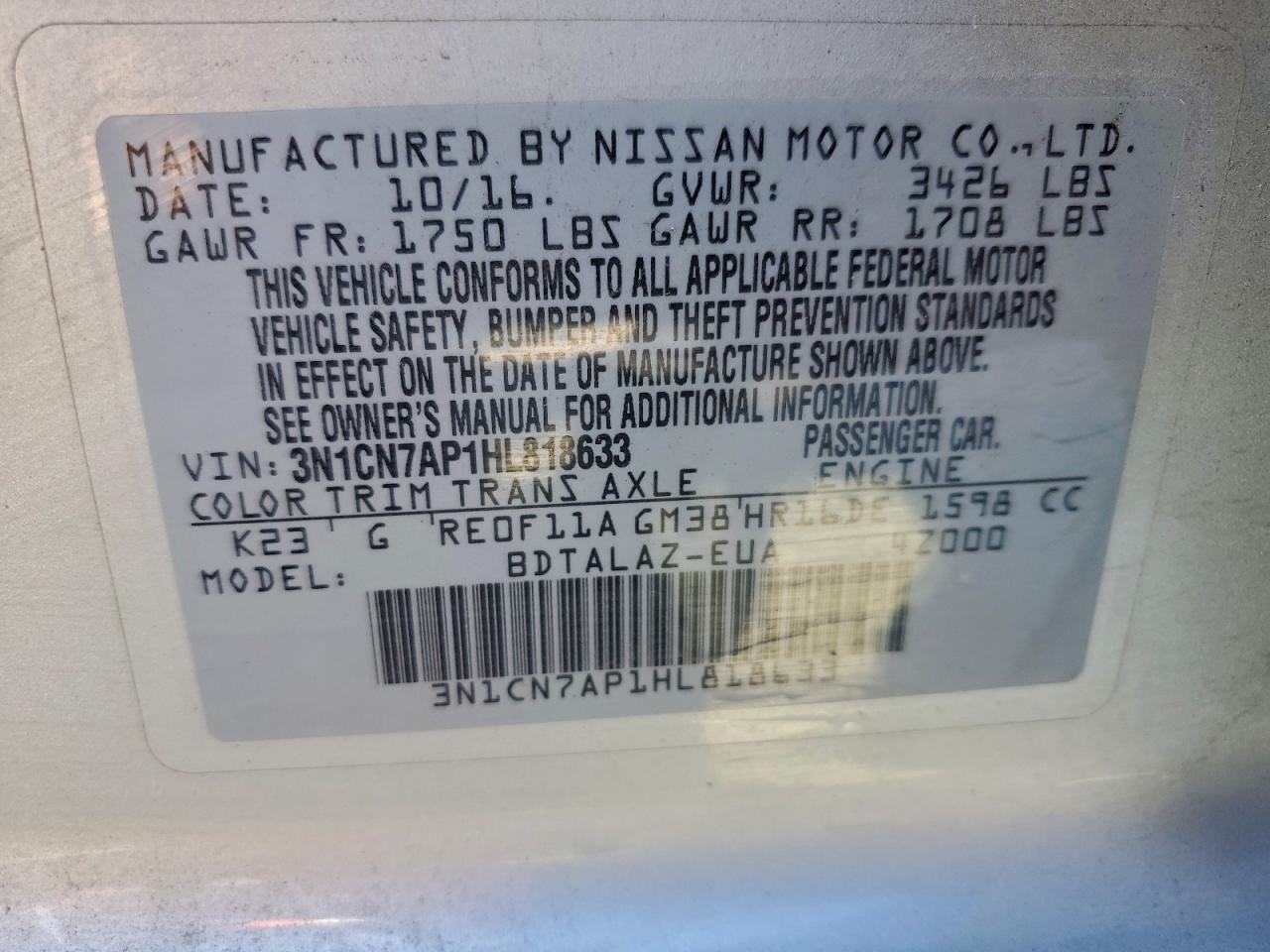 2017 Nissan Versa S - zdjęcie 12