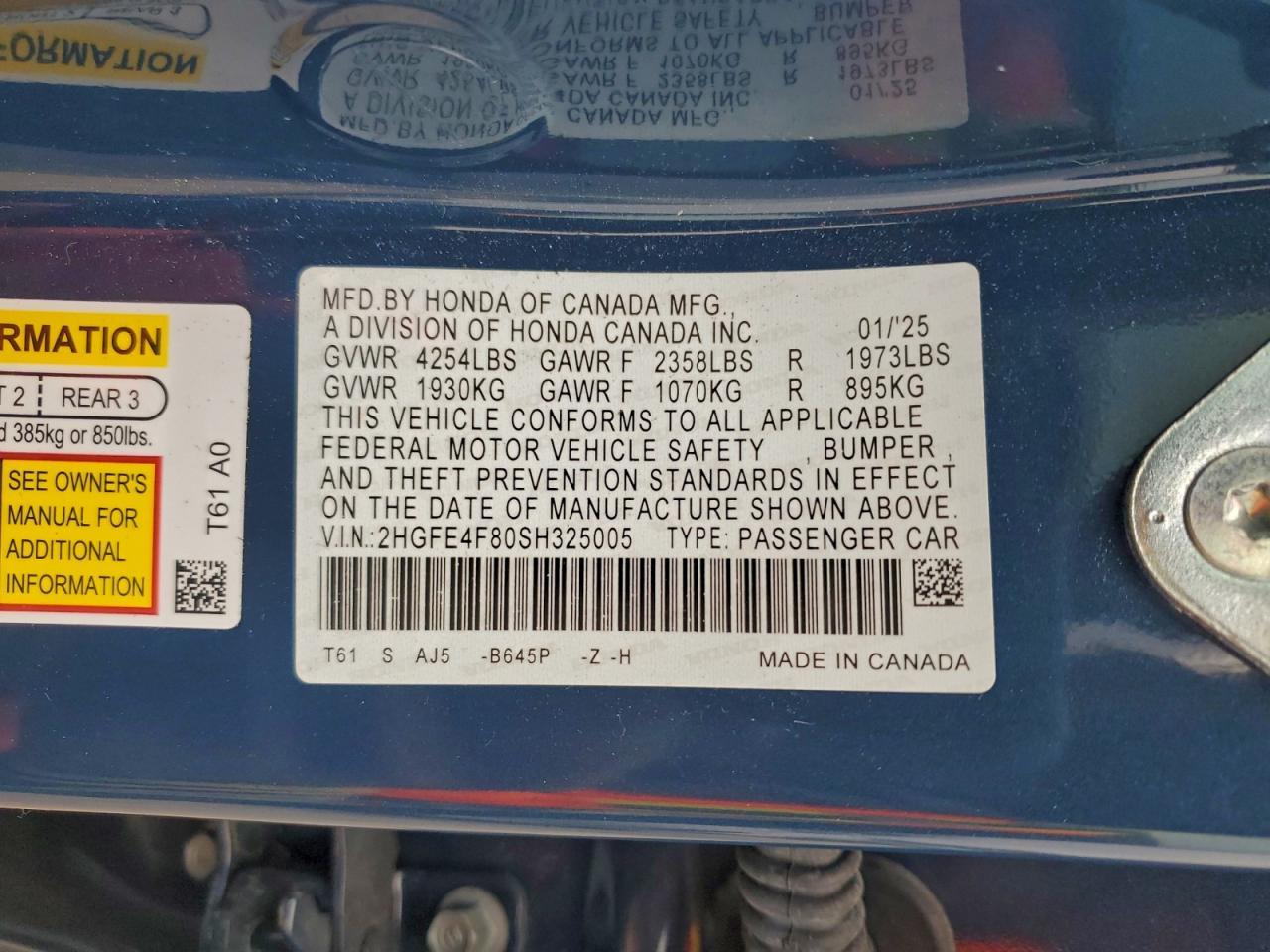 2025 Honda Civic Sport - zdjęcie 12