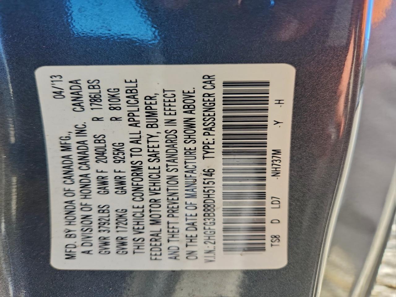 2013 Honda Civic Ex - zdjęcie 12