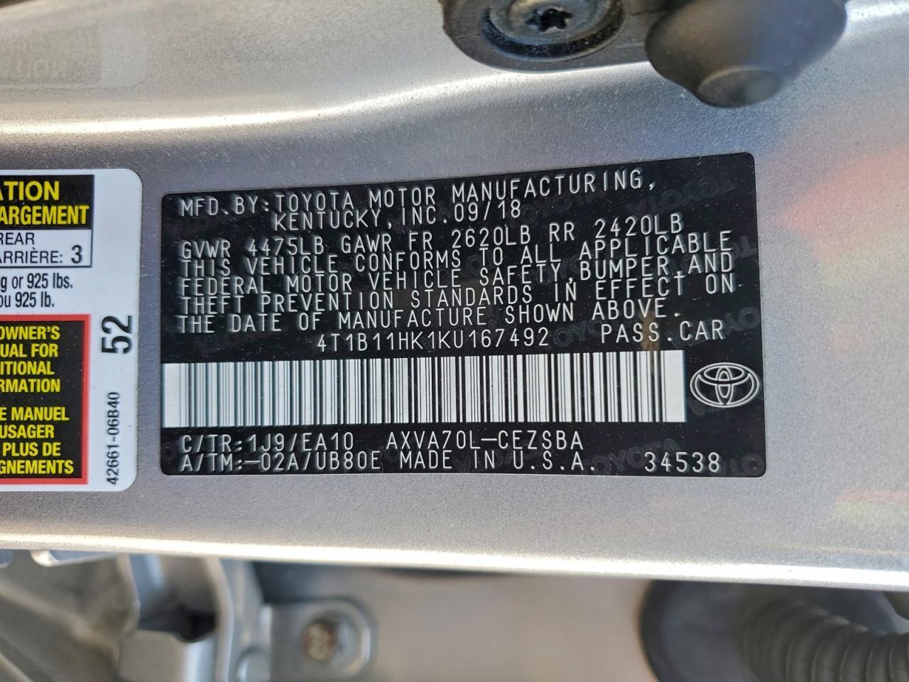 2019 Toyota Camry L - zdjęcie 13