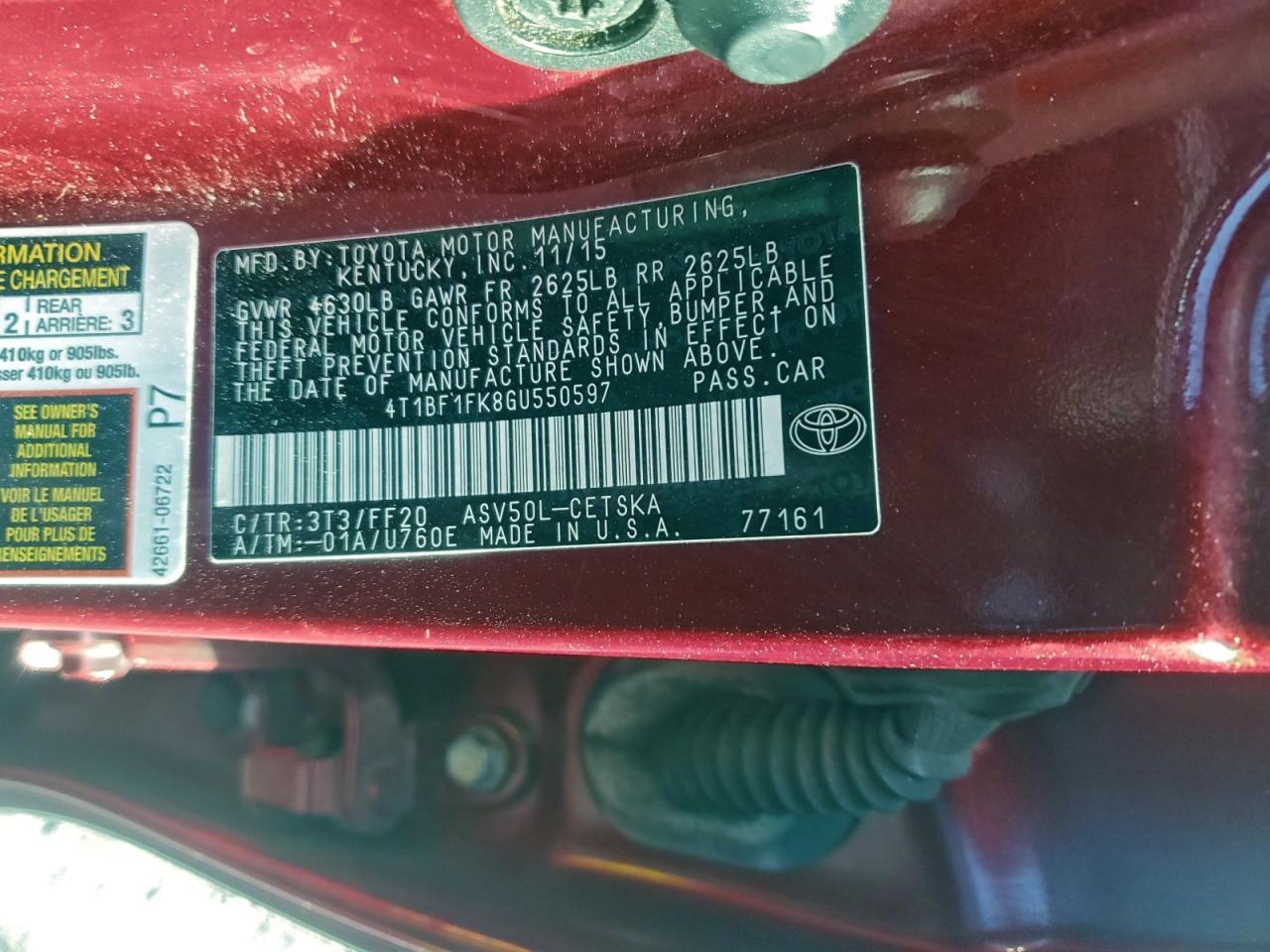2016 Toyota Camry Le - zdjęcie 12