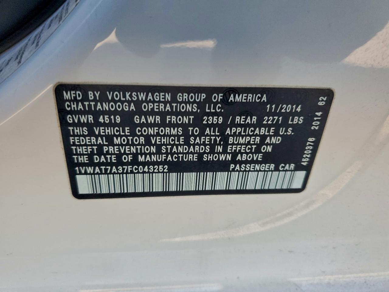 2015 Volkswagen Passat S - zdjęcie 12